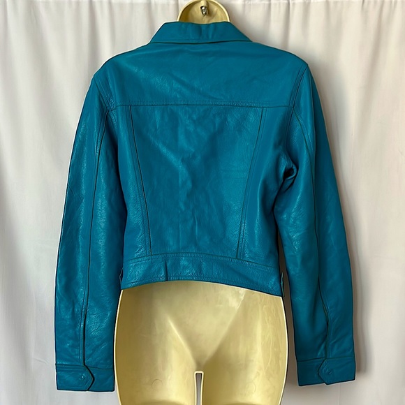 Studio Andrew Marc Wilson’s Vtg Turquoise Blue Leather Jacket Coat **Size S** - Picture 2 of 7